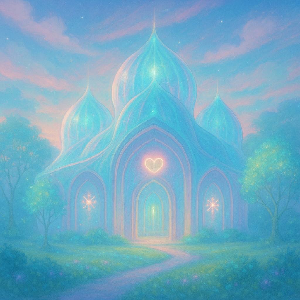 دلکدهی هامآ – خانهی نوری چاکرای قلب در رامونکا دلکدهی هامآ در چاکرای قلب با رنگهای سبز، صورتی و آبی، مرکز عشق و ملاقات با خانواده روحی در رامونکا