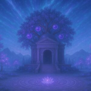 تصویر آرامگاه نورامی در چشم سوم، با نورهای آرامبخش و فضای معنوی، محیطی مناسب برای مدیتیشن و اتصال به بعد نهم