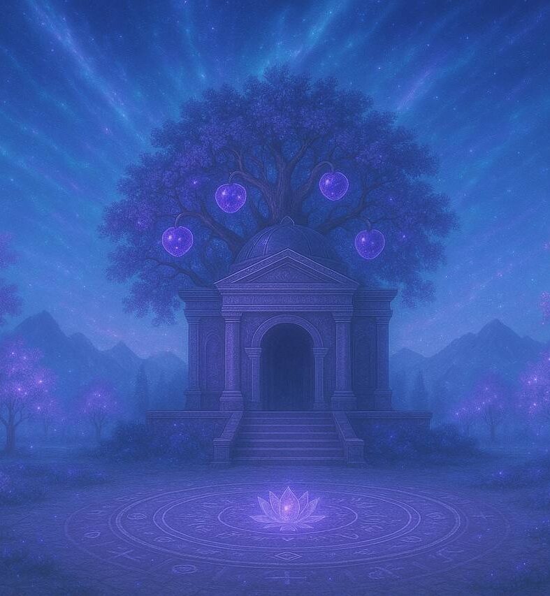 آرامگاه نورامی در چشم سوم – فضایی معنوی و نوران تصویر آرامگاه نورامی در چشم سوم، با نورهای آرامبخش و فضای معنوی، محیطی مناسب برای مدیتیشن و اتصال به بعد نهم